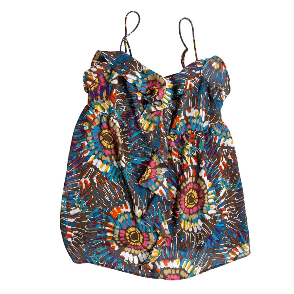 Candie's Women's Medium Ruffle Cami Top Multicolor Floral Abstract Boho Y2K